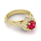 1.30 Carat (ctw) 14K Yellow Gold Round Cut Ruby & White Diamond Ladies Bridal Engagement Ring