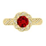 1.30 Carat (ctw) 14K Yellow Gold Round Cut Ruby & White Diamond Ladies Bridal Engagement Ring