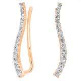 0.30 Carat (ctw) 10K Rose Gold Round Cut White Diamond Ladies Crawler Climber Earrings 1/3 CT