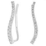0.30 Carat (ctw) 14K White Gold Round Cut White Diamond Ladies Crawler Climber Earrings 1/3 CT