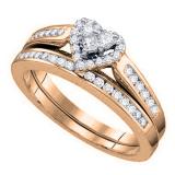 0.48 Carat (ctw) 10K Rose Gold Round Cut White Diamond Ladies Heart Shaped Bridal Engagement Ring With Matching Band Set 1/2 CT