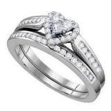 0.48 Carat (ctw) 10K White Gold Round Cut White Diamond Ladies Heart Shaped Bridal Engagement Ring With Matching Band Set 1/2 CT