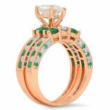 3.80 Carat (ctw) 10K Rose Gold Heart Cut Cubic Zirconia CZ Round Cut Emerald & White Diamond Ladies Bridal Engagement Ring With Matching Wedding Band Set