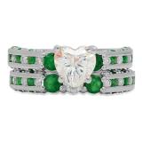3.80 Carat (ctw) 10K White Gold Heart Cut Cubic Zirconia CZ Round Cut Emerald & White Diamond Ladies Bridal Engagement Ring With Matching Wedding Band Set