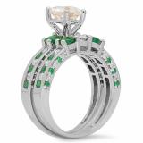3.80 Carat (ctw) 10K White Gold Heart Cut Cubic Zirconia CZ Round Cut Emerald & White Diamond Ladies Bridal Engagement Ring With Matching Wedding Band Set
