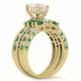3.80 Carat (ctw) 10K Yellow Gold Heart Cut Cubic Zirconia CZ Round Cut Emerald & White Diamond Ladies Bridal Engagement Ring With Matching Wedding Band Set