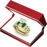 3.80 Carat (ctw) 10K Yellow Gold Heart Cut Cubic Zirconia CZ Round Cut Emerald & White Diamond Ladies Bridal Engagement Ring With Matching Wedding Band Set