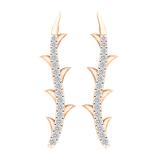 0.15 Carat (ctw) 10K Rose Gold  Round Cut White Diamond Ladies leaf shaped Climber Earrings