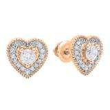 0.30 Carat (ctw) 10K Rose Gold Round Cut White Diamond Ladies Heart Shape Stud Earrings 1/3 CT