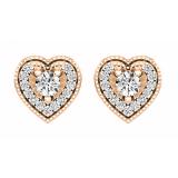 0.30 Carat (ctw) 10K Rose Gold Round Cut White Diamond Ladies Heart Shape Stud Earrings 1/3 CT