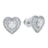 0.30 Carat (ctw) 18K White Gold Round Cut White Diamond Ladies Heart Shape Stud Earrings 1/3 CT