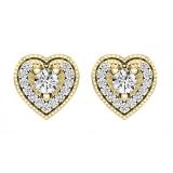 0.30 Carat (ctw) 18K Yellow Gold Round Cut White Diamond Ladies Heart Shape Stud Earrings 1/3 CT