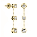 0.50 Carat (ctw) 10K Yellow Gold Round White Diamond Ladies Three Stone Drop Earrings 1/2 CT