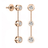 0.50 Carat (ctw) 18K Rose Gold Round White Diamond Ladies Three Stone Drop Earrings 1/2 CT