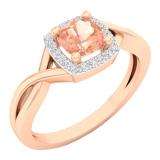 18K Rose Gold 5 MM Cushion Morganite & Round Diamond Bridal Halo Style Swirl Shank Engagement Ring