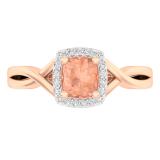 18K Rose Gold 5 MM Cushion Morganite & Round Diamond Bridal Halo Style Swirl Shank Engagement Ring