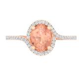 18K Rose Gold 8X6 MM Oval Cut Morganite & Round Cut Diamond Bridal Halo Style Engagement Ring