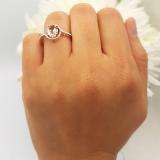 18K Rose Gold 8X6 MM Oval Cut Morganite & Round Cut Diamond Bridal Halo Style Engagement Ring