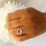 18K Rose Gold 8X6 MM Oval Cut Morganite & Round Cut Diamond Bridal Halo Style Engagement Ring