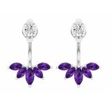 Sterling Silver Marquise Amethyst & Round White Diamond Ladies Stud Earrings Jackets Set