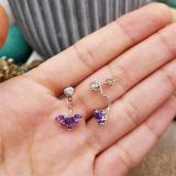 Sterling Silver Marquise Amethyst & Round White Diamond Ladies Stud Earrings Jackets Set