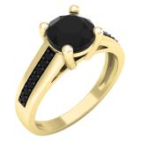 1.50 Carat (ctw) 18K Yellow Gold Round Cut Black Diamond Ladies Bridal Solitaire With Accents Engagement Ring