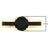 1.50 Carat (ctw) 18K Yellow Gold Round Cut Black Diamond Ladies Bridal Solitaire With Accents Engagement Ring