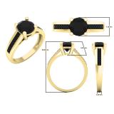 1.50 Carat (ctw) 18K Yellow Gold Round Cut Black Diamond Ladies Bridal Solitaire With Accents Engagement Ring