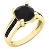 2.40 Carat (ctw) 10K Yellow Gold Round Cut Black Diamond Ladies Bridal Solitaire With Accents Engagement Ring
