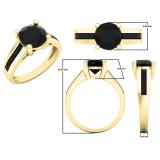 2.40 Carat (ctw) 10K Yellow Gold Round Cut Black Diamond Ladies Bridal Solitaire With Accents Engagement Ring