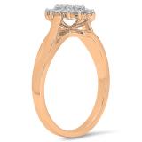 0.28 Carat (ctw) 10K Rose Gold Round White Diamond Ladies Cluster Flower Ring 1/4 CT