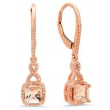 1.50 Carat (ctw) 14K Rose Gold Princess Cut Morganite & Round White Diamond Ladies Infinity Dangling Drop Earrings 1 1/2 CT