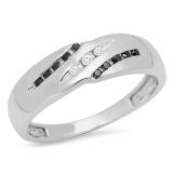 0.20 Carat (ctw) 10K White Gold Round Cut White & Black Diamond Men's 3 Stone Wedding Band 1/5 CT