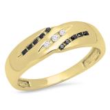 0.20 Carat (ctw) 10K Yellow Gold Round Cut White & Black Diamond Men's 3 Stone Wedding Band 1/5 CT