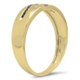 0.20 Carat (ctw) 10K Yellow Gold Round Cut White & Black Diamond Men's 3 Stone Wedding Band 1/5 CT