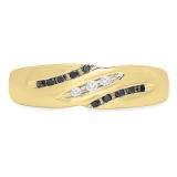 0.20 Carat (ctw) 10K Yellow Gold Round Cut White & Black Diamond Men's 3 Stone Wedding Band 1/5 CT
