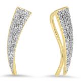 1.35 Carat (ctw) 10K Yellow Gold Round Cut White Diamond Ladies Crawler Climber Earrings