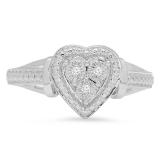 0.03 Carat (ctw) Sterling Silver Round Cut Diamond Ladies 3 Stone Bridal Heart Shape Engagement Ring