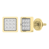 0.12 Carat (ctw) 18K Yellow Gold Plated Sterling Silver Round Diamond Square Shape Men's Hip Hop Iced Stud Earrings