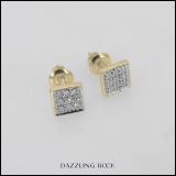 0.12 Carat (ctw) 18K Yellow Gold Plated Sterling Silver Round Diamond Square Shape Men's Hip Hop Iced Stud Earrings