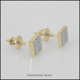 0.12 Carat (ctw) 18K Yellow Gold Plated Sterling Silver Round Diamond Square Shape Men's Hip Hop Iced Stud Earrings