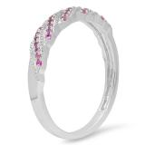 0.20 Carat (ctw) 10K White Gold Round Cut Pink Sapphire Ladies Swirl Anniversary Wedding Stackable Band 1/5 CT