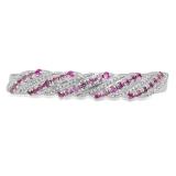 0.20 Carat (ctw) 10K White Gold Round Cut Pink Sapphire Ladies Swirl Anniversary Wedding Stackable Band 1/5 CT
