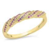 0.20 Carat (ctw) 10K Yellow Gold Round Cut Pink Sapphire Ladies Swirl Anniversary Wedding Stackable Band 1/5 CT