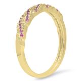 0.20 Carat (ctw) 10K Yellow Gold Round Cut Pink Sapphire Ladies Swirl Anniversary Wedding Stackable Band 1/5 CT