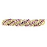 0.20 Carat (ctw) 10K Yellow Gold Round Cut Pink Sapphire Ladies Swirl Anniversary Wedding Stackable Band 1/5 CT