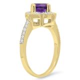 1.10 Carat (ctw) 18K Yellow Gold Round Amethyst And White Diamond Ladies Halo Style Vintage Bridal Engagement Ring 1 CT