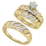 0.35 Carat (ctw) 18K Yellow Gold Round Cut Diamond Men And Women's Engagement Ring Trio Bridal Set 1/3 CT