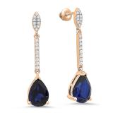 4.95 Carat (ctw) 10K Rose Gold Pear Lab Created Blue Sapphire & Round White Diamond Ladies Dangling Drop Earrings