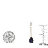 4.95 Carat (ctw) 10K Rose Gold Pear Lab Created Blue Sapphire & Round White Diamond Ladies Dangling Drop Earrings